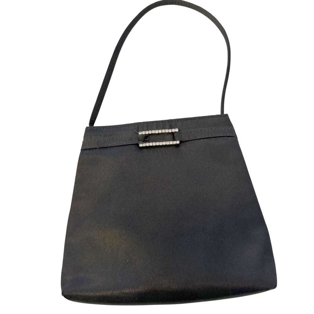 Gunne Sax Y2K Style Black Satin Evening Bag‎ Rhinestone Buckle Mini